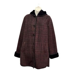 Ike Behar Women's Burgundy & Black Plaid Pea Coat size large